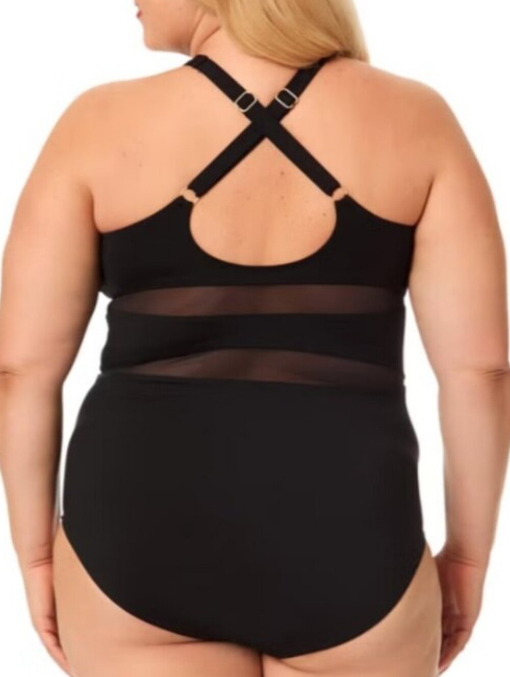 Lands' End Black High Neck One-Piece Swimsuit with Sheer Waist Panels Size Xl - Picture 2 of 5